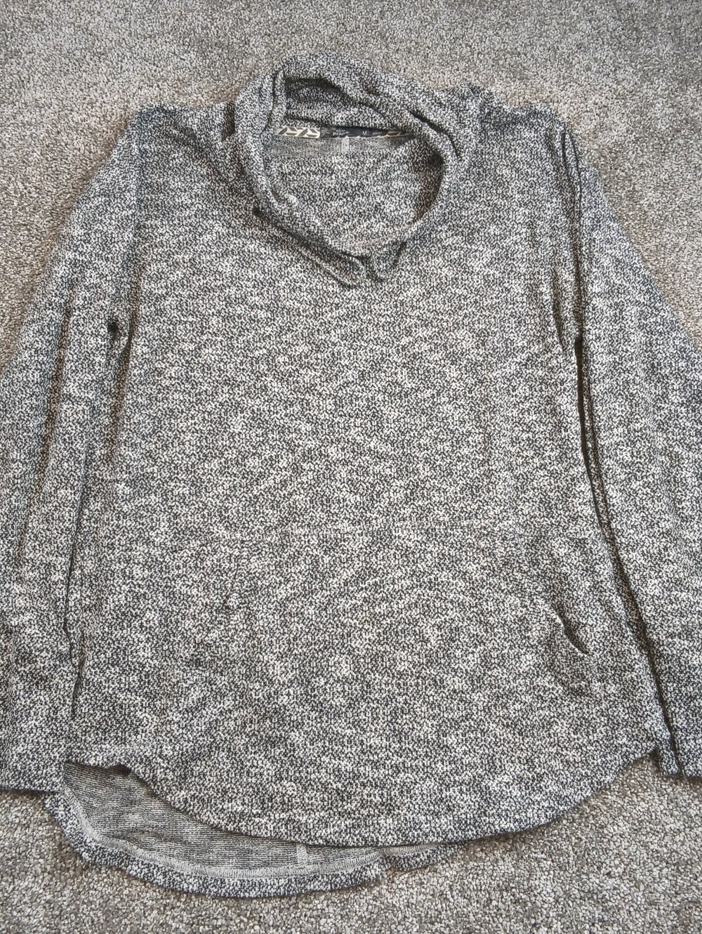 PRANA Womens Sweater Gray Cowl Neck Hoodie Drawstring Front Pocket Soft Size M